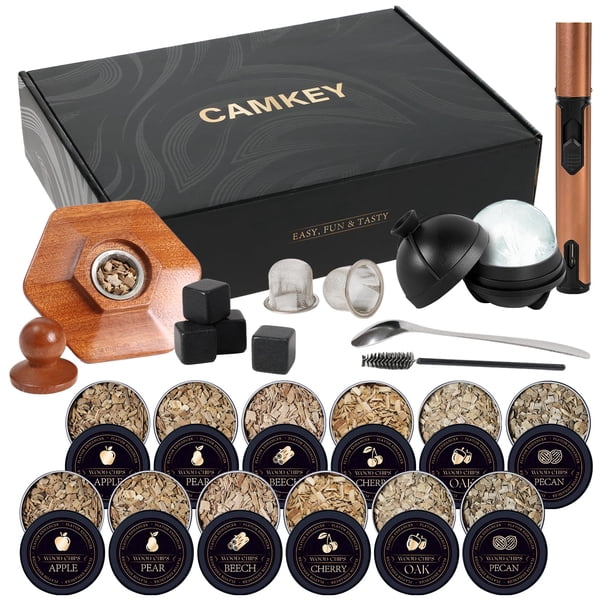 Kit Ahumador de Whisky TOOKEBEEGO 23 piezas con 12 tipos de virutas de madera