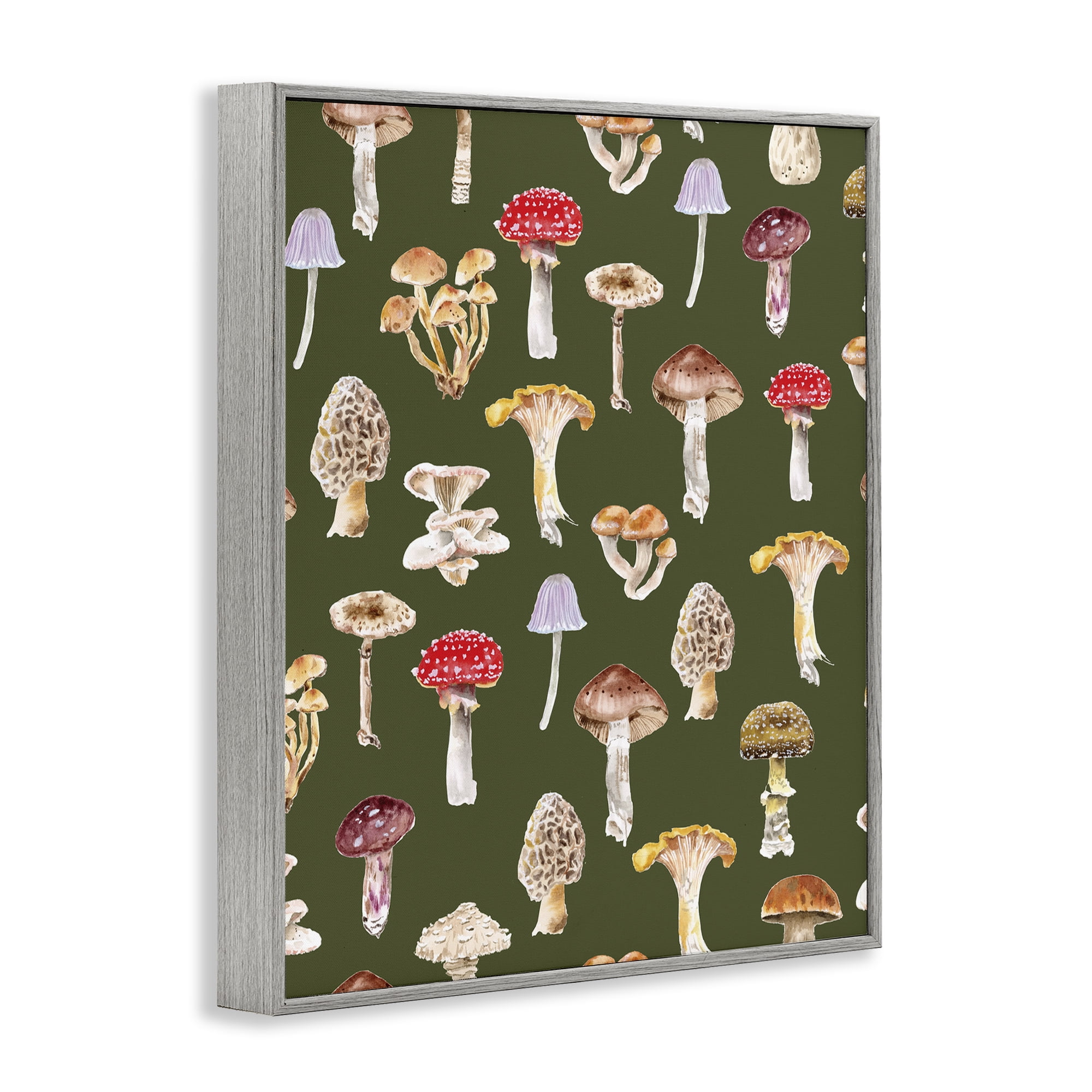 Stupell Industries Mushrooms Repeating Pattern Botanical & Floral Painting Gray Framed Art Print Wall Art, 16 x 20