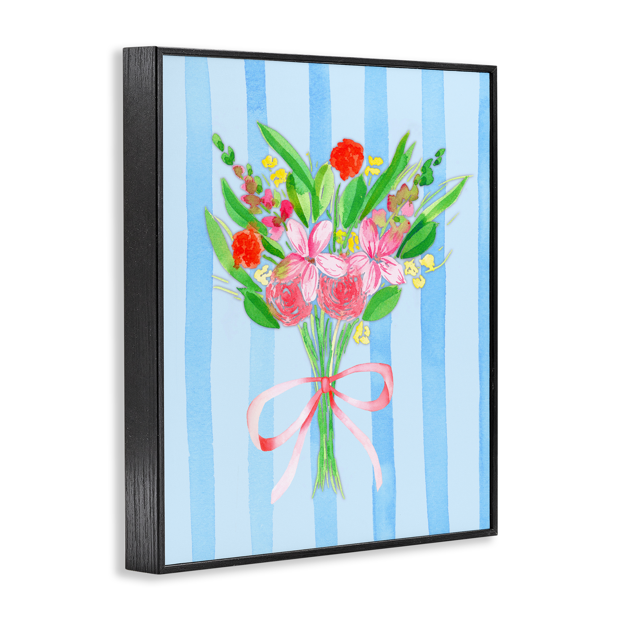 Bright Springy Bouquet Stripes Black Framed Giclee Art, design by Nina Jacobs