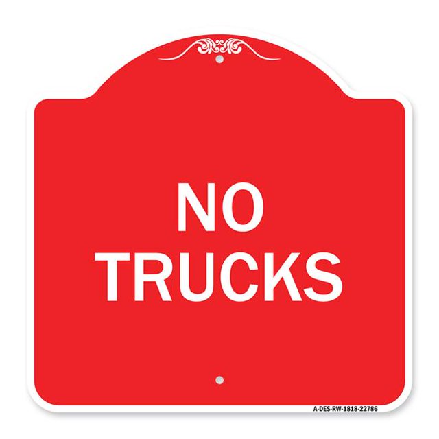 SignMission A-DES-RW-1818-22786 18 x 18 Po Signe de la Série Designer - Camion Signe Pas de Camions&44; Rouge & Blanc