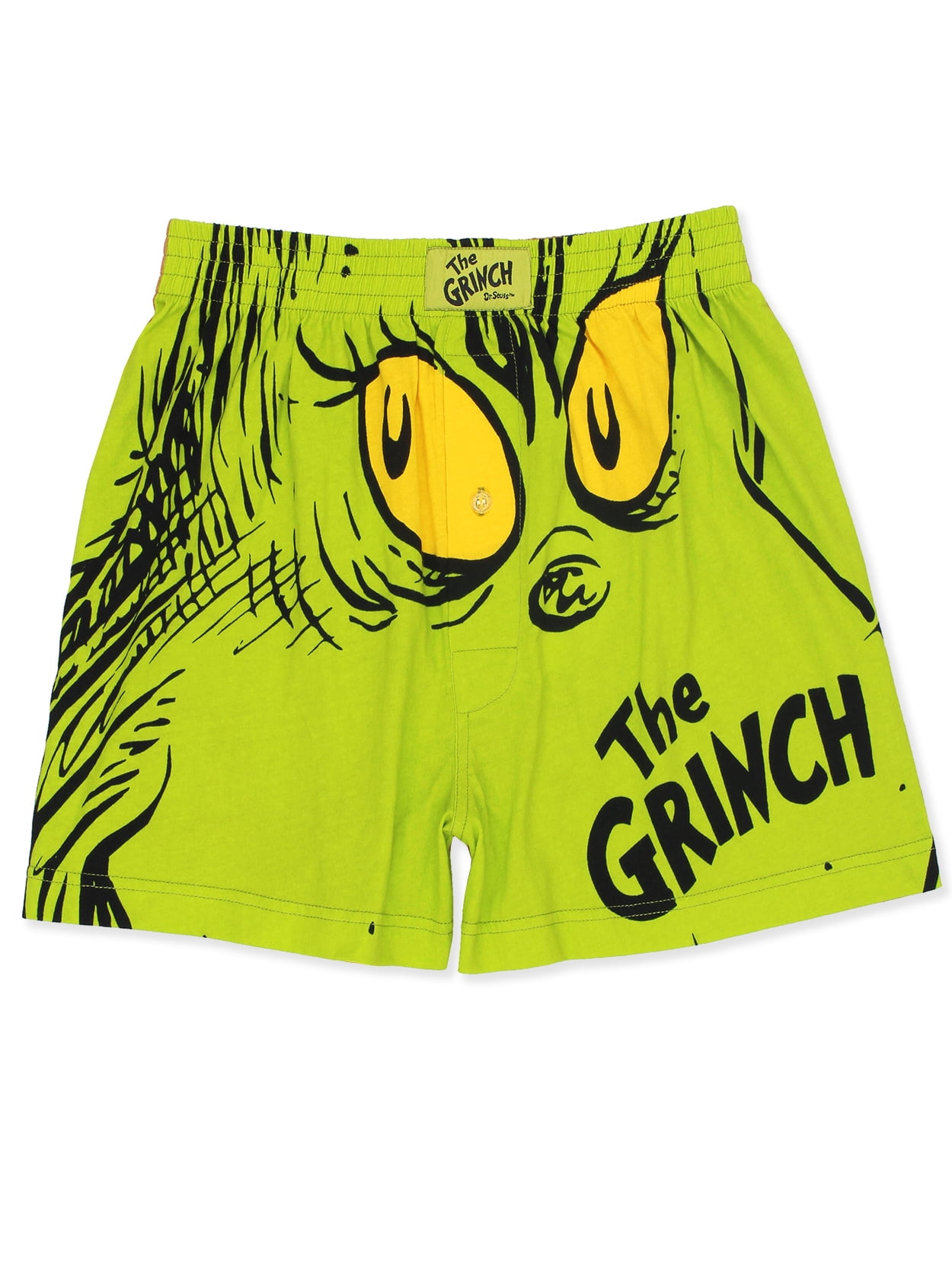 Dr. Seuss Grinch Face Max Face Men's Button Fly Boxer Lounge Shorts