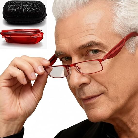 Foldable Anti-Blue Light Reading Glasses With Case, Anti-Blue/Eyestrain/Glare, Magnifying Glasses For Senior(Red-250-Recommended Aged 60 To 64)