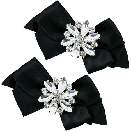 2Pcs Bowknot Shoes Decoration Pearl Bow Shoe Clip Detached Shoes Buckle Ribbon Black Polyester Clip Jewelry Shoe Accessories for Wedding Party Heels Flats Boots Sandals