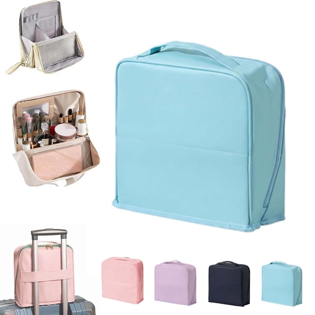 Stylish Handheld Partitioned Cosmetic Bag, Portable Standing Partition Travel Makeup Bag, Hanging Compartmental Design, Water-Resistant Oxford Fabric for Desktop Storage (#D)