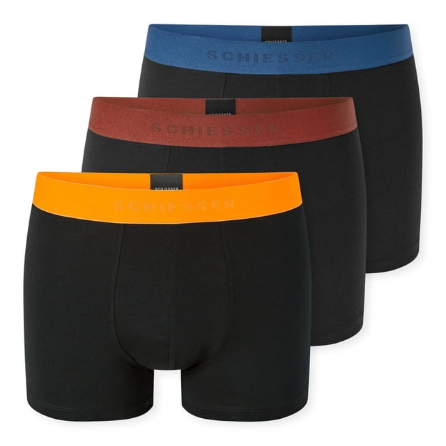 SCHIESSER boxer hombre 3-pack - serie "95/5", pantalón, logo cintura Negro/Rojo/Naranja L (Large)