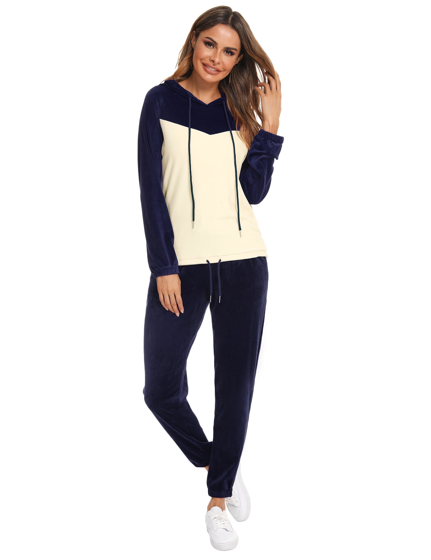 Doaraha Women Velour Outfits 2 Pieces Tracksuits Set Pullover Hoodie