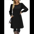 thumbnail image 3 of Vestido de Punto para Mujer con Mangas Abullonadas, Cuello Redondo, Informal, para Otoño e Invierno Negro XL, 3 of 6