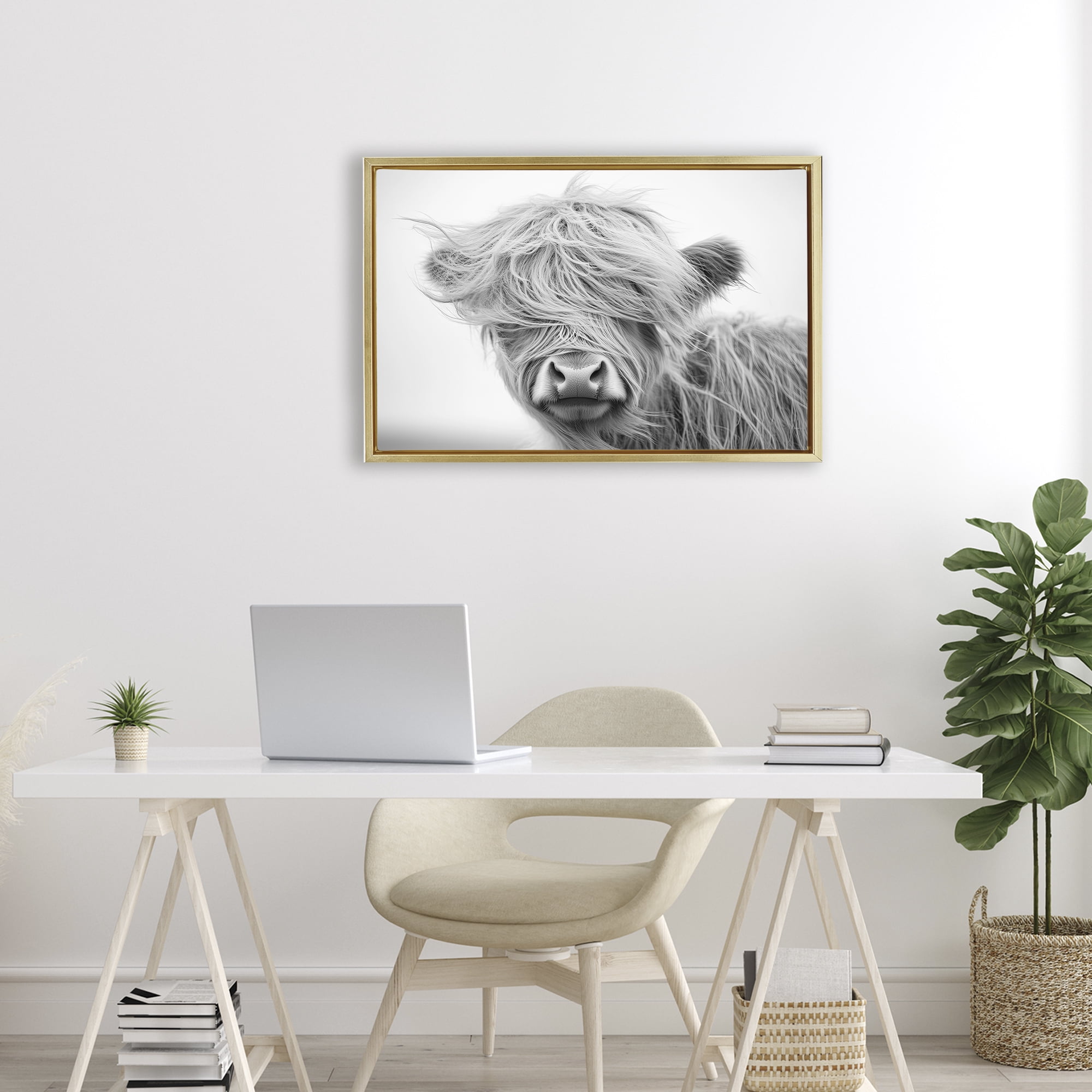 Stupell Industries Easy Breezy Cattle Gold Framed Floater Canvas Wall Art, design by Tina LeCour