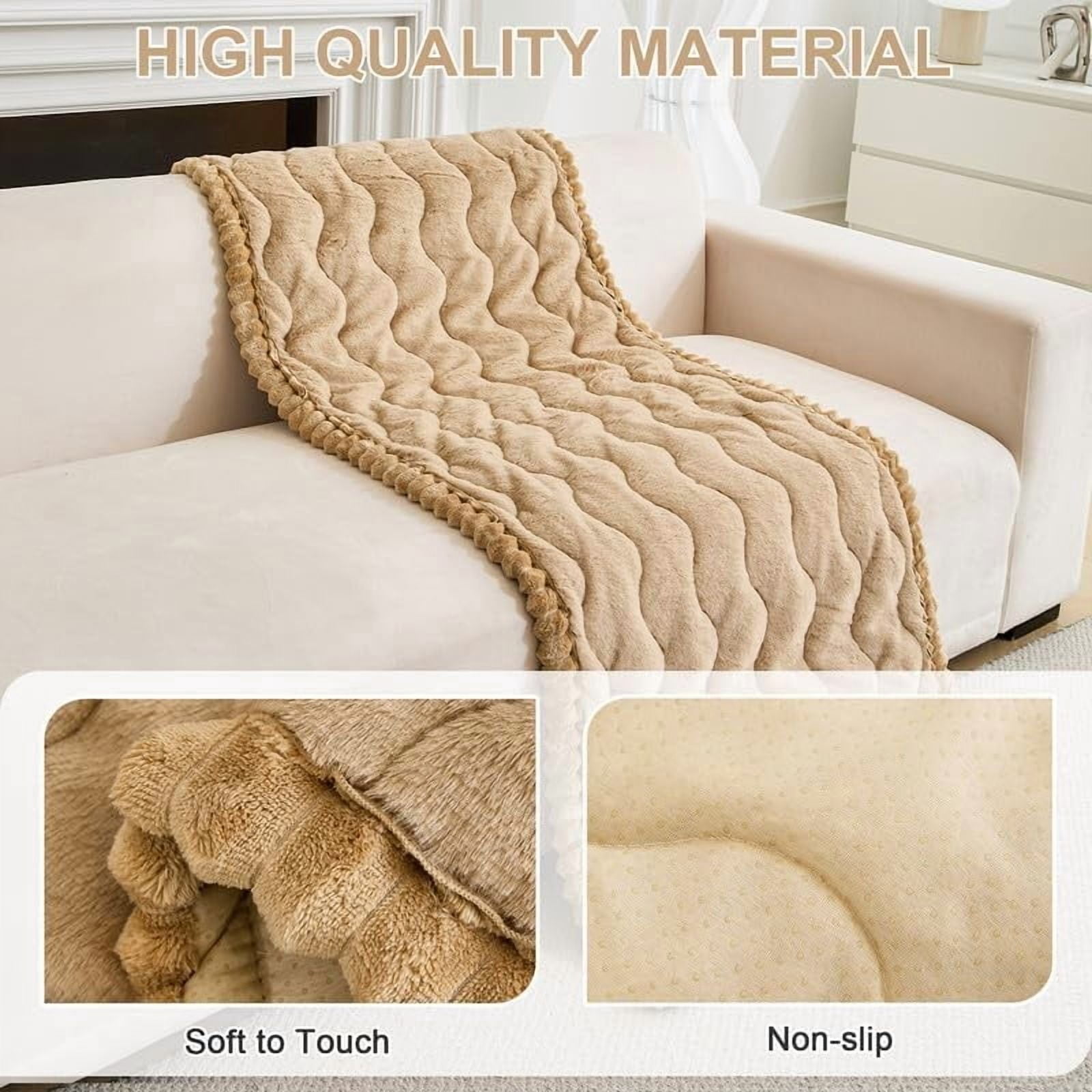 Topchances Fuzzy Couch Covers, Faux Mink Wavy Sofa Slipcover Mat for Pets,  Anti-Slip Furniture Protector Pet Bed Mat for Dogs Cats (Light Coffee, 28''x59'')