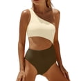 thumbnail image 2 of Women's One Piece Swimsuit One Shoulder Bathing Suit Cutout Tummy Control Swimwear Beige 2XL, 2 of 5