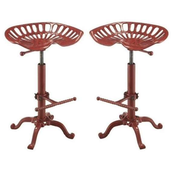 Home Square Vintage Farmhouse 18.75" Metal Stool in Red - Set of 2