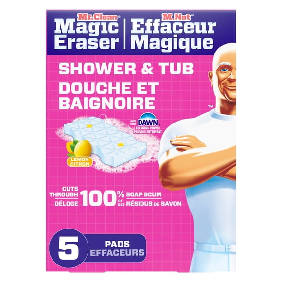 Mr. Clean Magic Eraser Sponge, Bathroom Cleaner, Soap Scum Shower & Tub Cleaner, 2 in 1 Bath, 5-Count