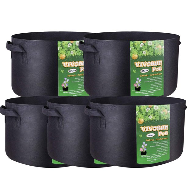 VIVOSUN 5-Pack 20 Gallon Plant Grow Bags, Premium Series Thichkened Non