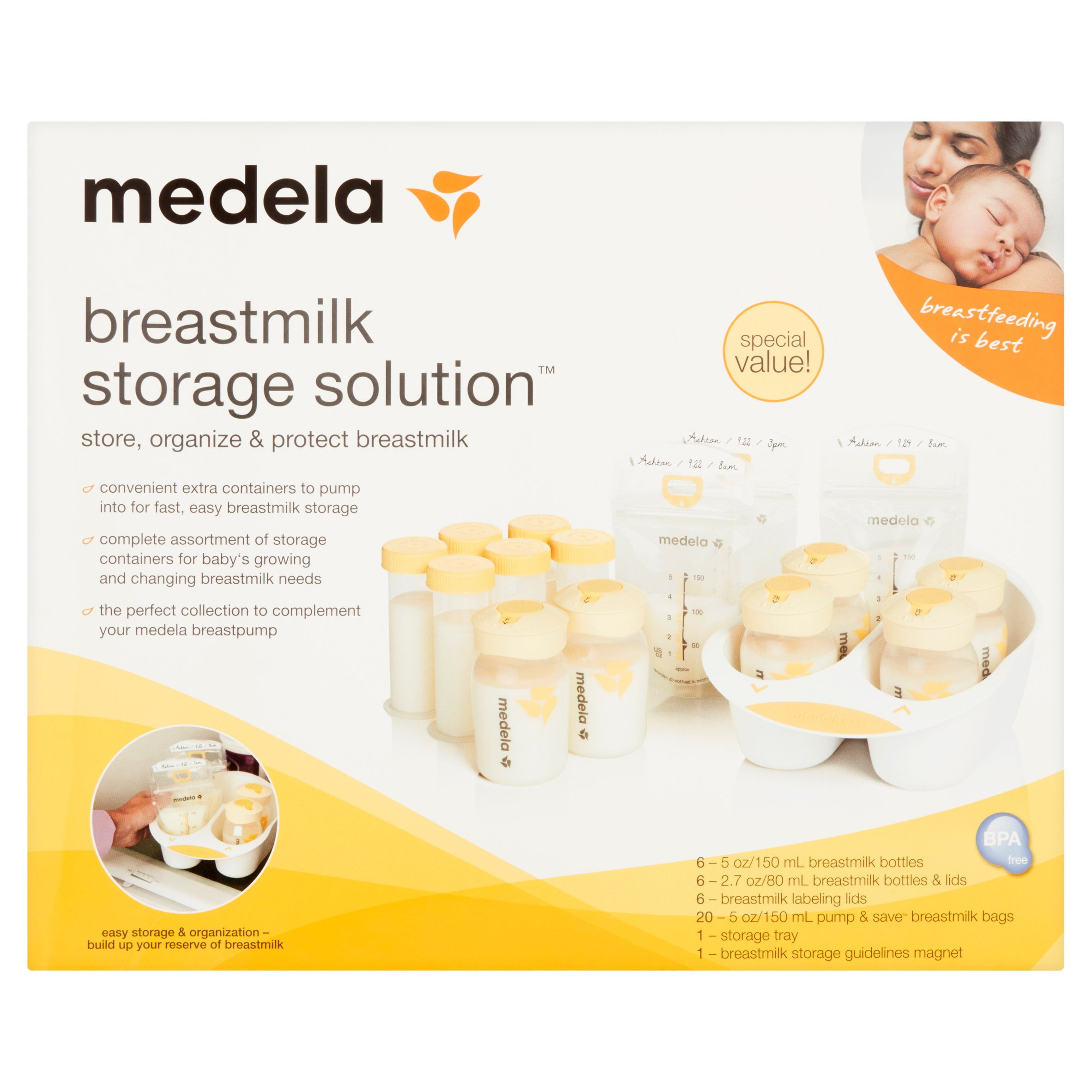 Medela Breastmilk Storage Solution with Bonus Washable Bra Pads