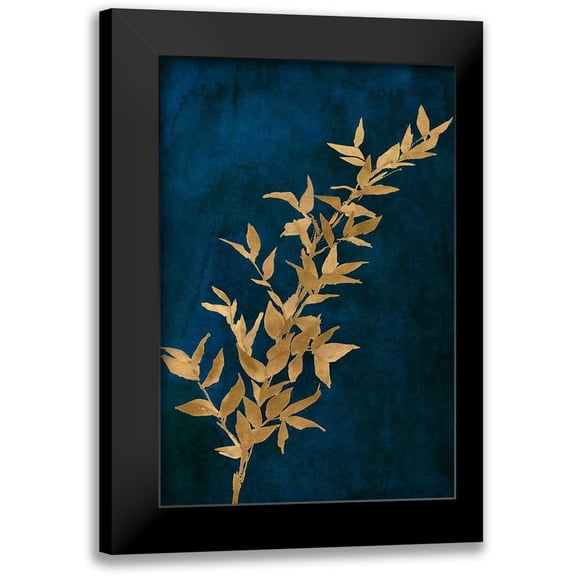 Loreth, Lanie 11x14 Black Modern Framed Museum Art Print Titled - Gold Leaves on Navy II