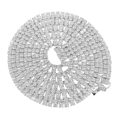 - Mens 2 Row Iced Simulated Diamond 14k White Gold Finish Tennis Necklace Chain