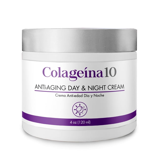 Colageina 10 Crema Antienvejecimiento de Día y Noche - Reduce la apariencia de líneas finas y arrugas con colágeno hidrolizado y ácido hialurónico - 4 oz (120 ml)