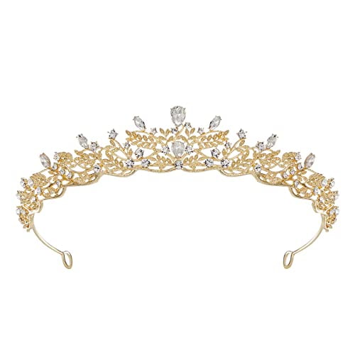 Gold Tiara Crown for Women,Princess Tiaras for Girls,Crystal Retro Hair Accessories for Wedding Birthday Prom Pageant Quinceanera