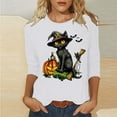 thumbnail image 2 of VKOYWKM Women Halloween Tops 3/4 Sleeve Fall Tops Black Cat Print T Shirts Party Top Loose Fit Crew Neck Three Quarter Length Blouse Tunic Tops, 2 of 6