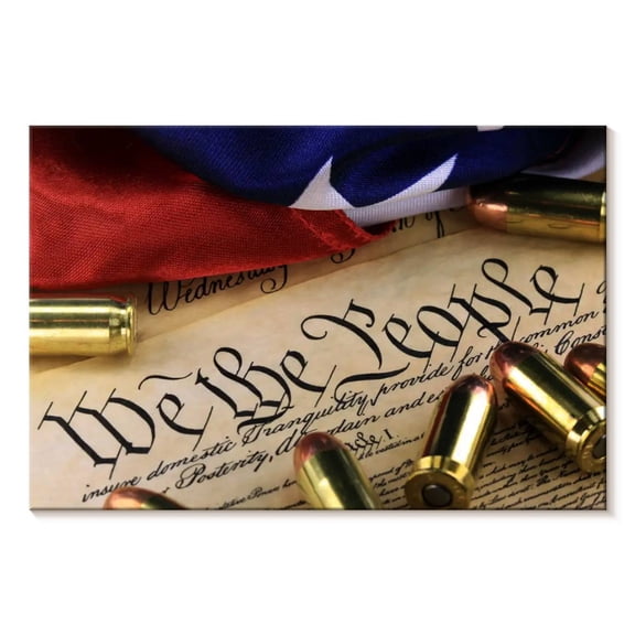 Elephant Stock Us Constitution Preamble And Ammo Wall Art - Horizontal Canvas Wall Art - Living Room Wall Decor - Education Canvas - Blue And Red Decor - 12" x 8"