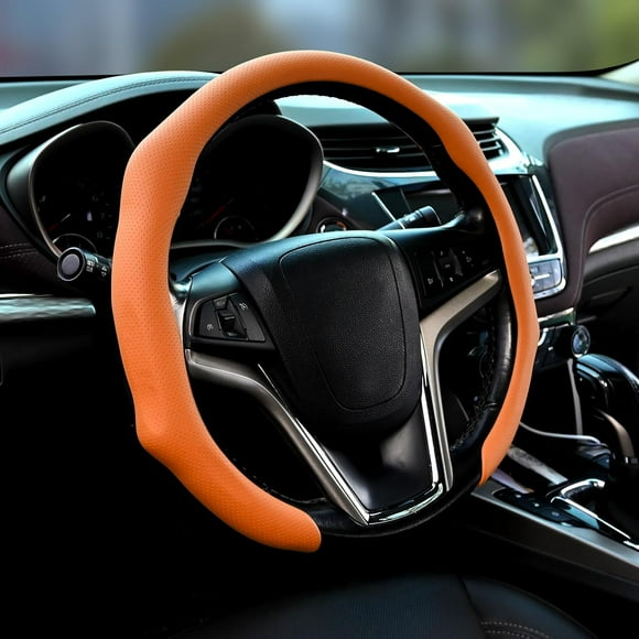 TRAHOO-Nappa Leather Steering Wheel Cover Ultra Soft, Breathable, and Odor-Free - Anti-Slip Grip, Ideal for Long Drives Universal Fit 15.5-16 Inch Steering Wheels Elevate Your Car's Interior (Brown)