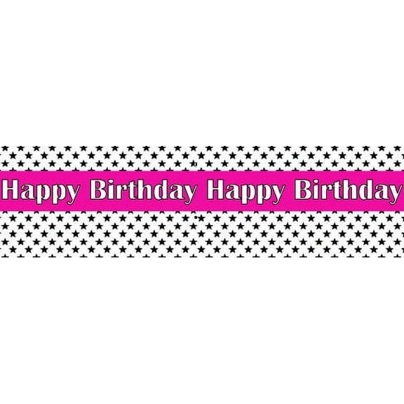 Happy Birthday Edible Black Stars Cake Border Decoration Banner - Pink