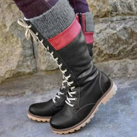 

MIASHUI Women s Vintage Lace Up Round Toe Keep Warm Middle Cowboy Boots For Women Shoes Women Sneakers Shoes Wedges Women Shoes Casual