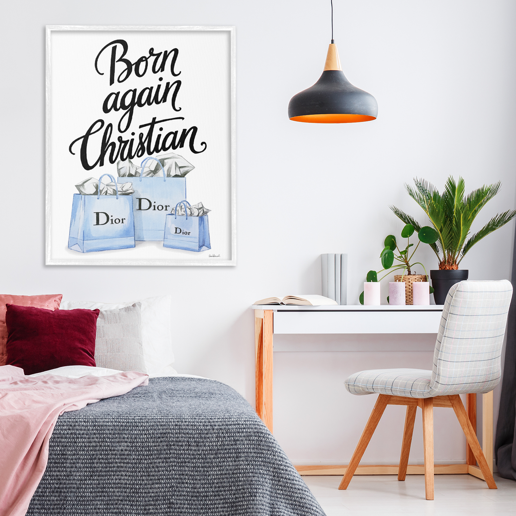 Glam Bags Born Again Christian White Framed Giclee Art, design by Amanda Greenwood