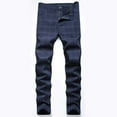 thumbnail image 2 of HOOMEUMY Men's Plaid Straight Leg Pants Business Striped Stretch Casual Zipper Slim Fit Suit Trousers with Pockets Blue L, 2 of 6