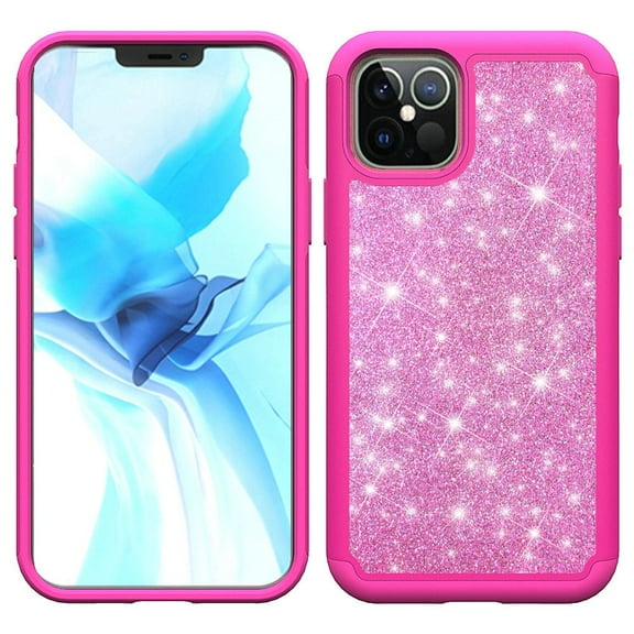 For Apple iPhone 13 (6.1") Glitter Sparkle Bling Shinny Hybrid Slim Rhinestone 2 in 1 Hard PC & Soft TPU Rugged Protective Cover ,Xpm Phone Case [Hot Pink]