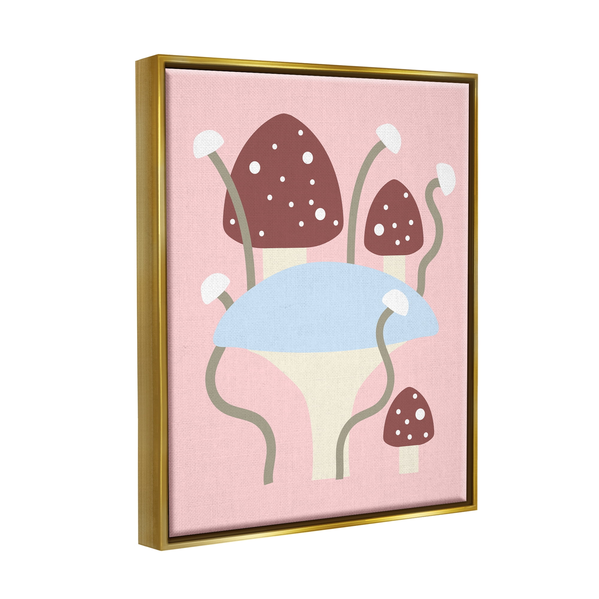 Stupell Industries Fun Mushrooms on Pink Botanical & Floral Painting Gold Floater Framed Canvas Art Print Wall Art, 25 x 31