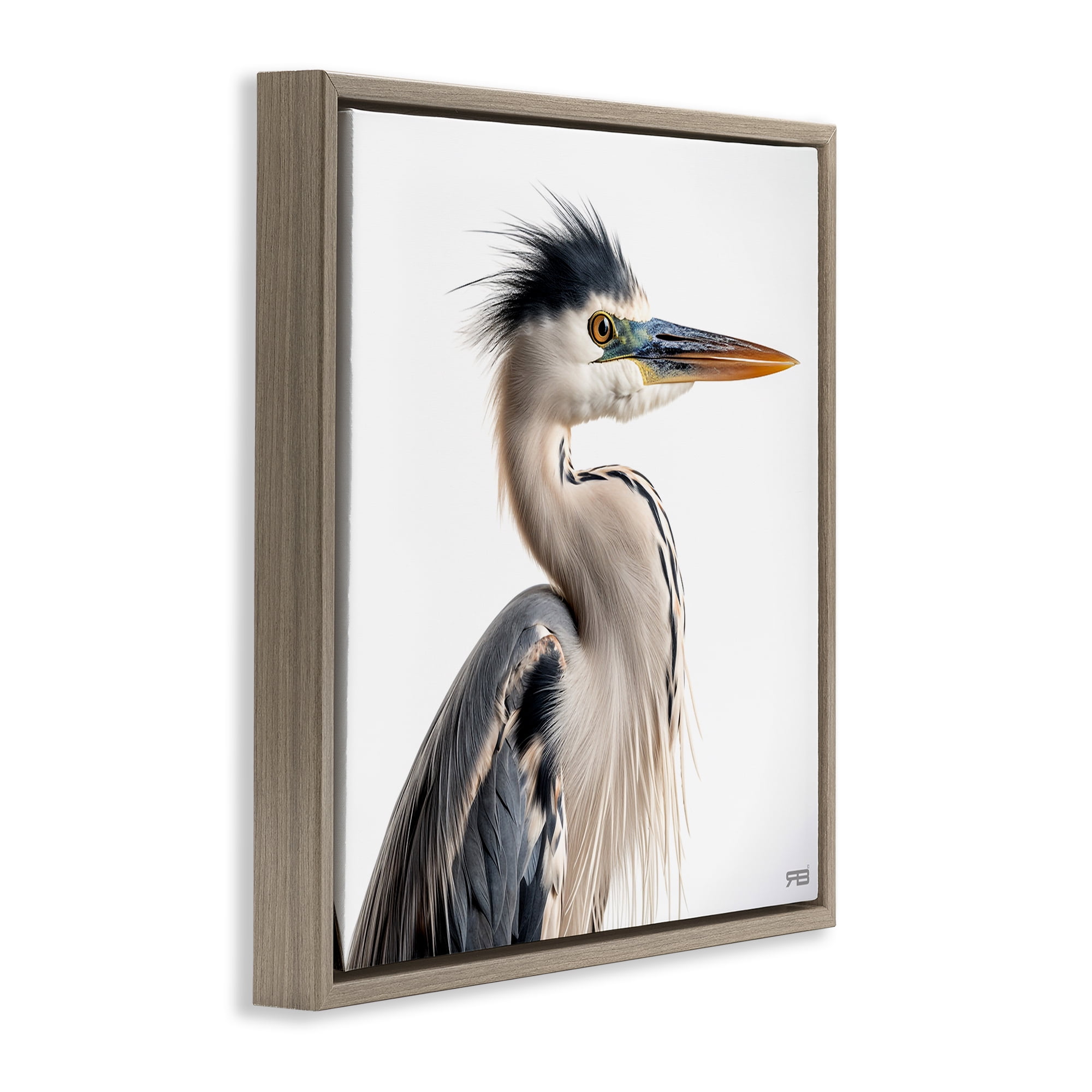Stupell Industries Stoic Heron Looking Right Animals & Insects Painting Brown Floater Framed Canvas Art Print Wall Art, 25 x 25