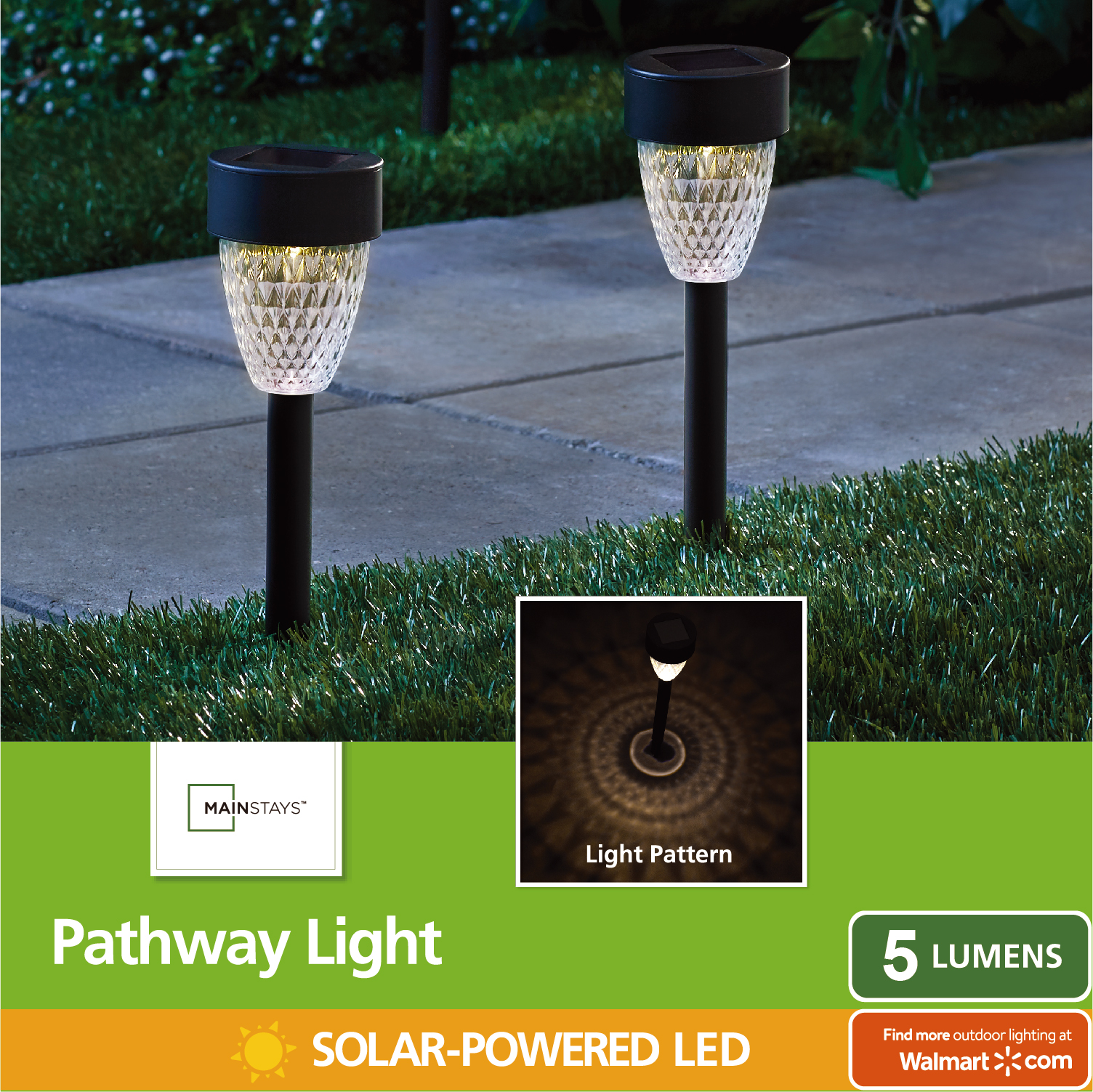 Mainstays Solar Powered Black Tapered LED Path Light, Lumens (12 Count) 