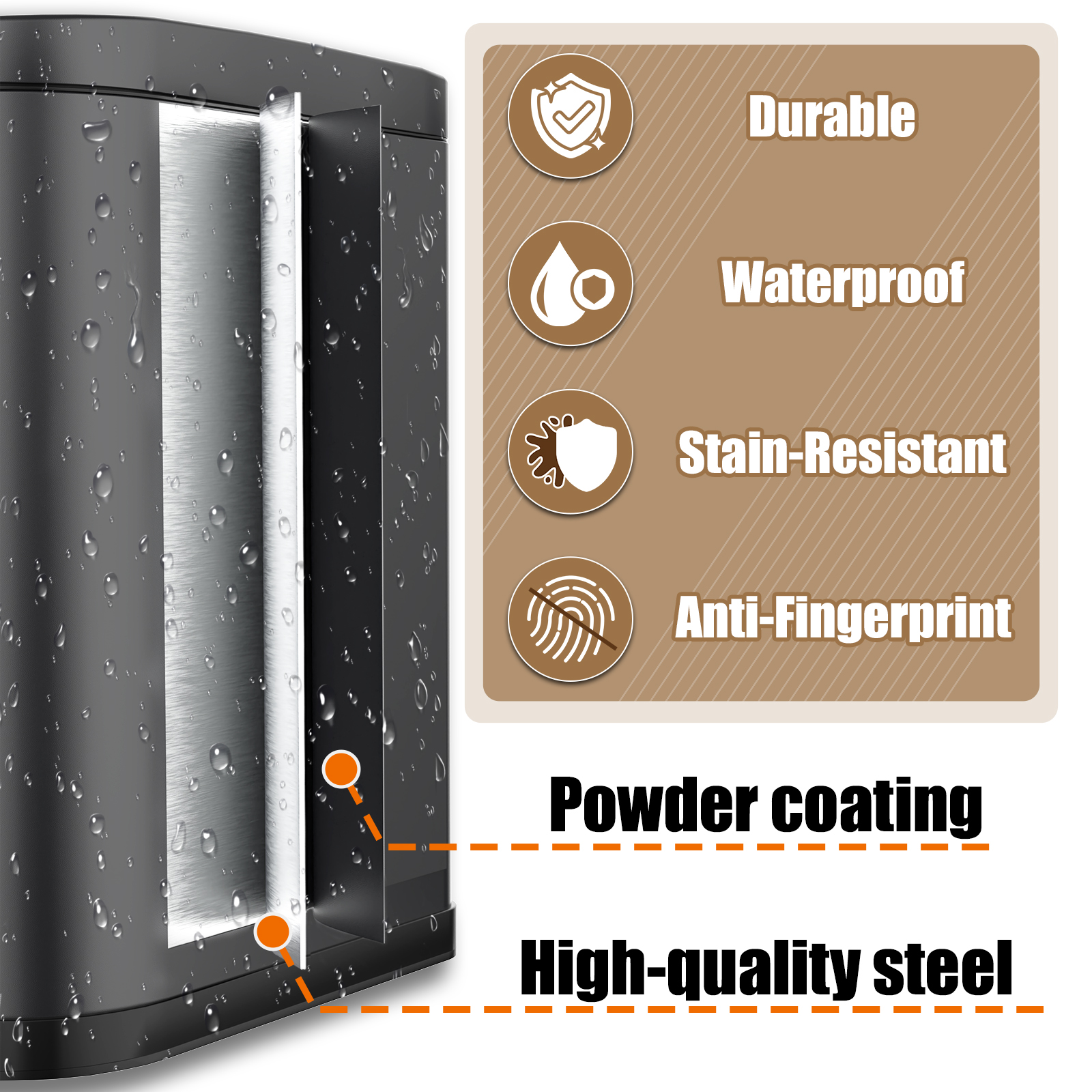 organizelink Dog Poop Trash Can Outside with Odor Control Lid & Step Pedal, 3.2Gal Stainless Steel Outdoor Trash Can, Waterproof Dog Waste Container - Includes 3 Carbon Filters & Bin Bag Holder