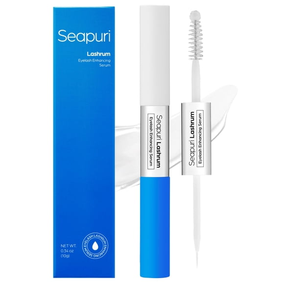 Sérum potenciador de pestañas Seapuri Lashrum | Sérum para el crecimiento de pestañas con cafeína, péptidos y biotina | Para pestañas más largas y densas | Cepillo doble para una aplicación precisa y