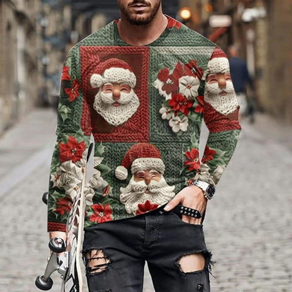 WXLWZYWL Men's Sweatshirts No Hood Plaid Christmas Printed Casual Party Tops Winter Long Sleeve Shirts Round Neck Loose Sweatshirt