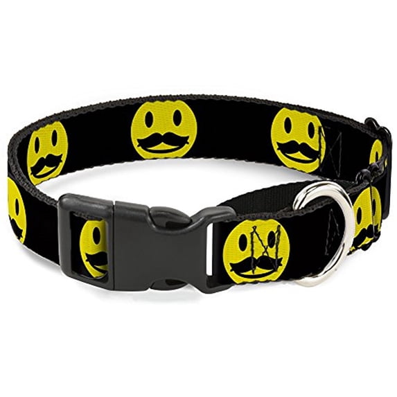 buckle-down martingale dog collar - mustache happy face2 black yellow black - 1" wide - fits 15-26" neck size - large
