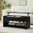 thumbnail image 3 of Wirrytor Lift Top Coffee Table with Storage for Living Room,Oval Coffee Table with Hidden Compartment and Open Shelf, Modern Center Tables, Wave Edge Design,Black, 3 of 7