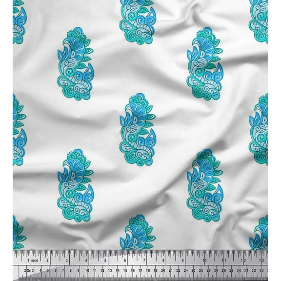 Soimoi Poly Georgette Fabric Swirl & Floral Block Print Fabric by The Yard 42 Inch Wide