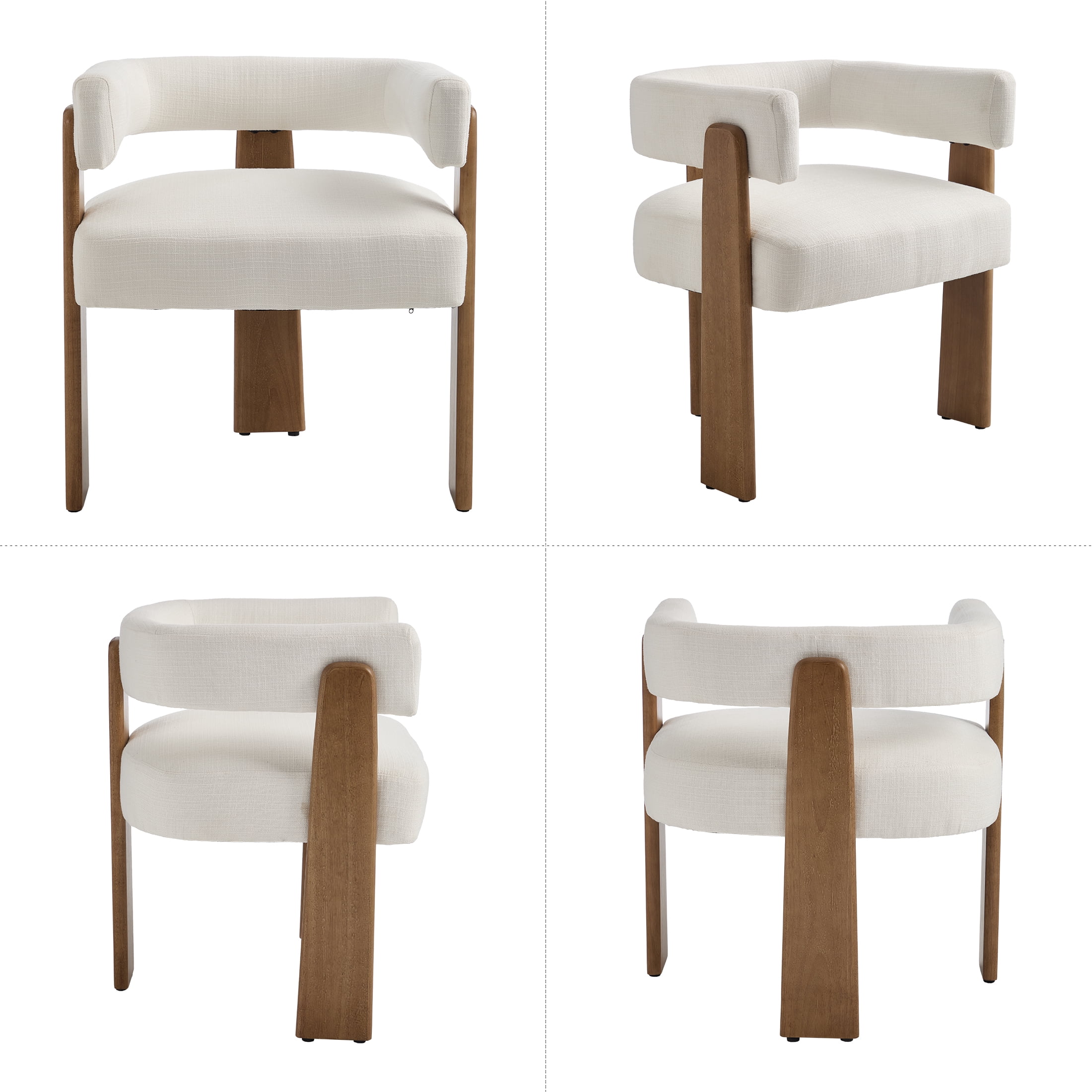 Guyou Barrel Dining Chairs Set of 2, Modern Linen Upholstered Dining Room Chairs with Curved Back, Farmhouse Wooden Accent Side Armchairs for Dining Room, Living Room, and Kitchen, White