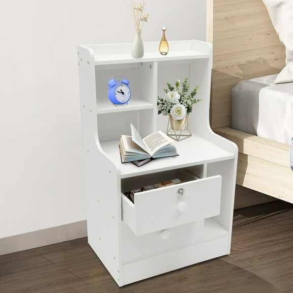 Nightstand with 2 Drawers, Nightstand with Storage Shelf, Modern Nightstand
