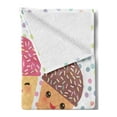 thumbnail image 2 of Hello Summer Soft Flannel Fleece Throw Blanket, Flavored Ice Cream Cones Topping with Lettering and Polka Dots Childish, Cozy Plush for Indoor and Outdoor Use, 60" x 80", Multicolor, by Ambesonne, 2 of 5