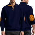 thumbnail image 3 of UDAUDU Mens Sweatshirts Stand Up Button Collar Cable Knitted Fashion Dress Sweater Pullover with Elbow Patch Navy XL, 3 of 7