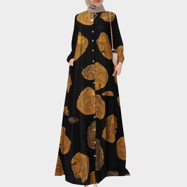 WILLBEST Robe Décontractée Abaya à Manches Longues pour Femmes, Style Ranch, Boutonnée, Tenues Dubai