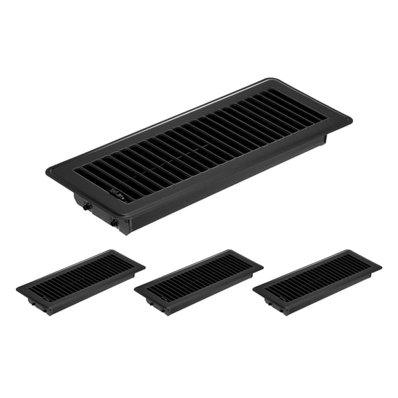 4x12 Inch Floor Vent Covers, Floor Registers Metal Walkable Air Vent Covers Easy Adjustable Air Supply Lever, Black 4 Pcs