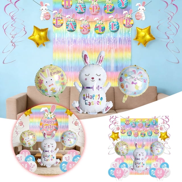 1 Pce Ballon Réutilisable Ballons Joyeuses Pâques Ballons Œuf de Pâques Ballons Lapin Ballon Mylar pour Anniversaire de Lapin Décoration Intérieure Extérieure