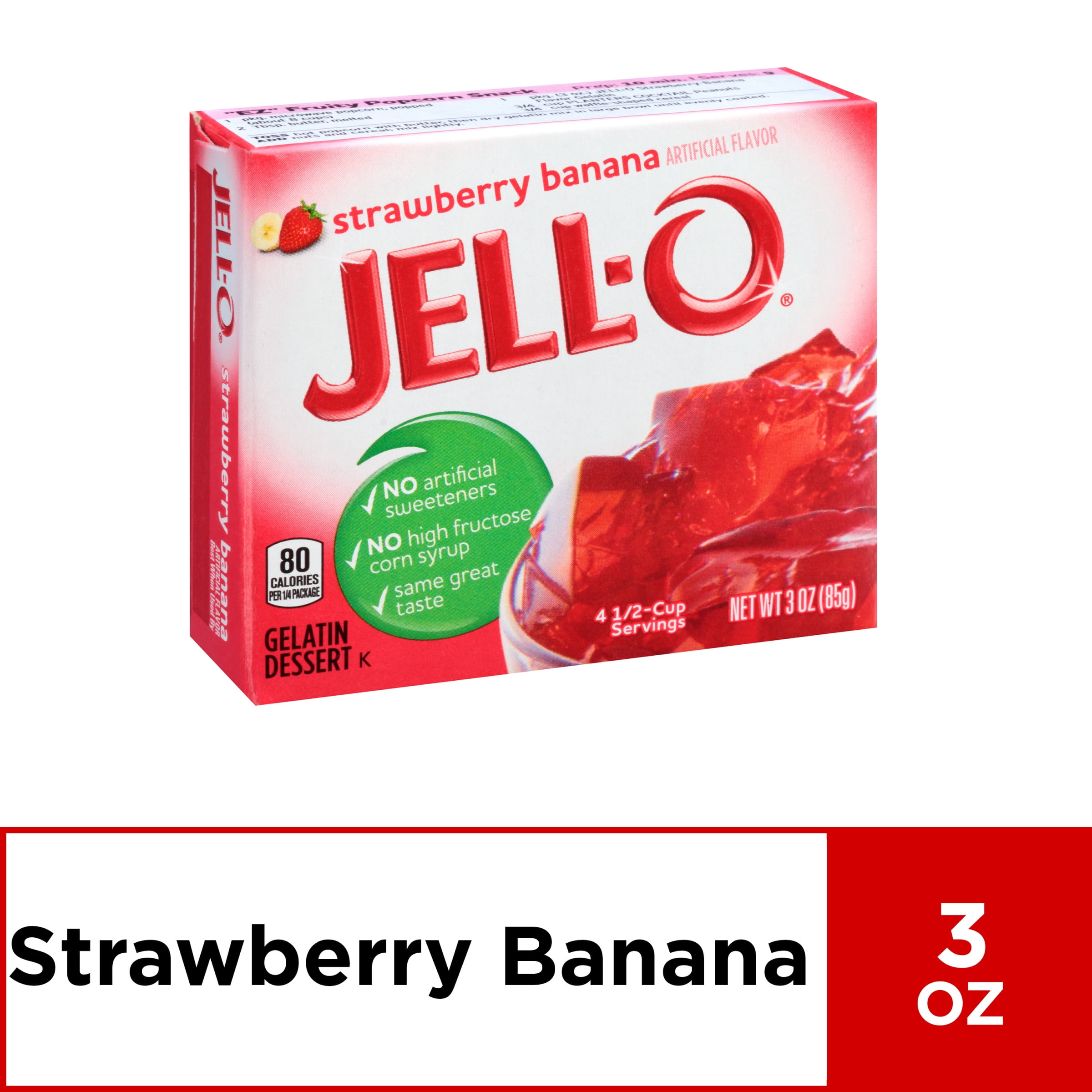 JellO Strawberry Banana Instant Gelatin Mix, 3 oz Box