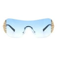 thumbnail image 2 of Women's Rimless Shield Sunglasses Rhinestones Sides UV400 Blue, 2 of 4