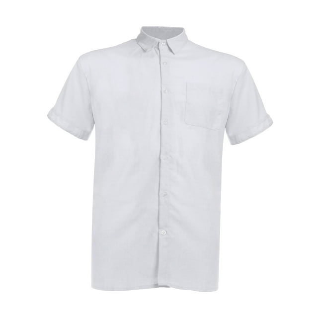 ITFABS Summer Male Monochrome Short Sleeve Shirt, Linen Front Pocket Top Cloth