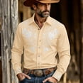thumbnail image 2 of SXCXLSA Western Shirts For Mens Cowboy Embroidered Long Sleeve Button Collar Shirt Retro Classic Basic Tee With Floral Design Khaki S, 2 of 4